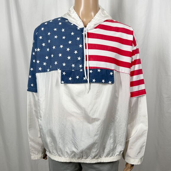 Star On The Beach Other - Vintage 90s Star On The Beach Unisex One Size White USA Flag Windbreaker Hoodie